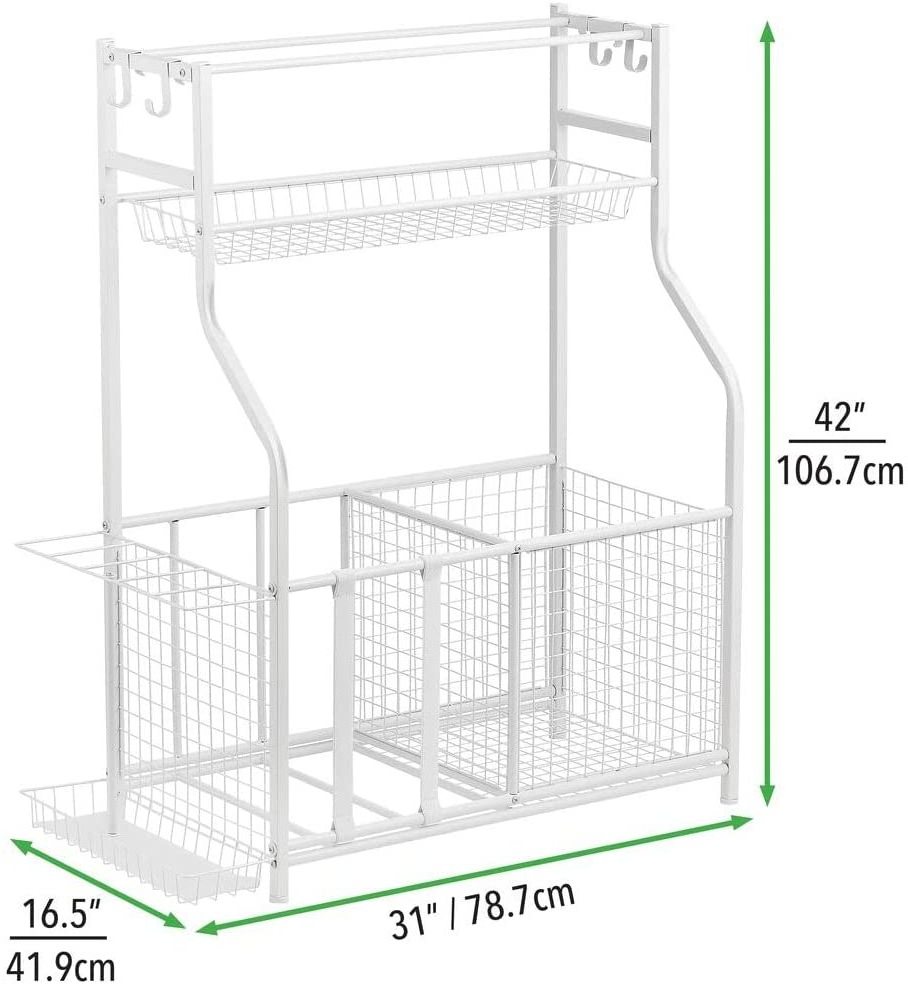 3 Tier Sports Equipment Storage Organizer, Ball Storage Cart Rack, Sports Gear Basketball Storage with Baskets and Hooks