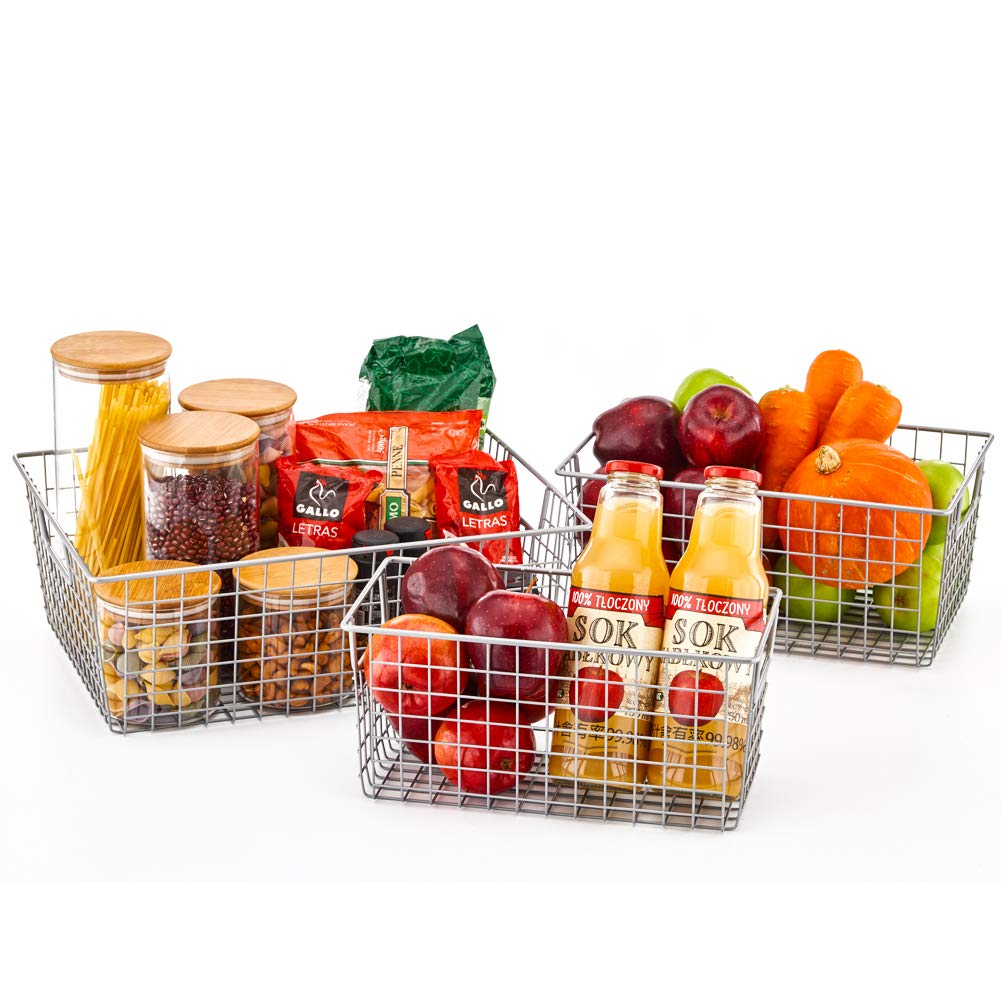 Metal Wire Basket Fridge Freezer Storage Organizer Bins with Handles