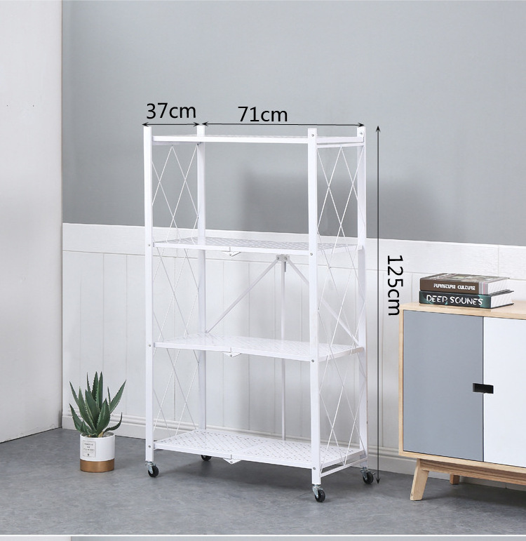 4-Tier Foldable Storage Shelves Heavy Duty Rack Kitchen Shelf Foldable Tableware Storage Rack With Wheels