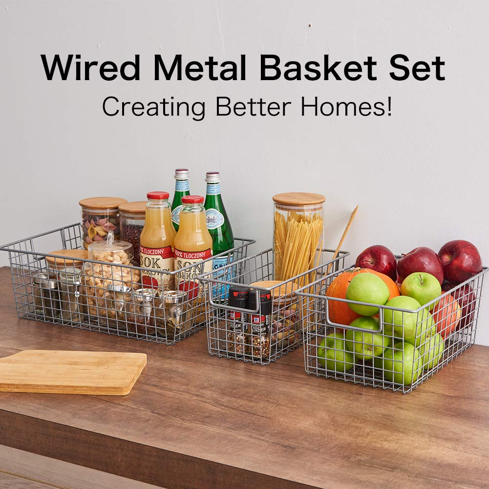 Metal Wire Basket Fridge Freezer Storage Organizer Bins with Handles