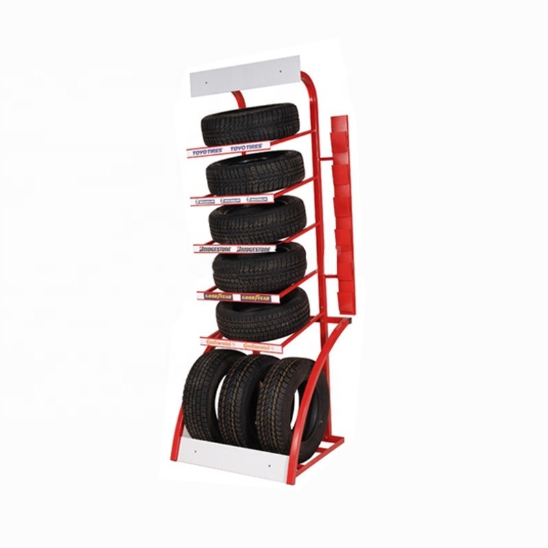 Steel Wheel Display Floor Standing Auto Tyres Display Stand,Car Wheels Storage Stand Metal 4 Tiers Car Tire Display Rack