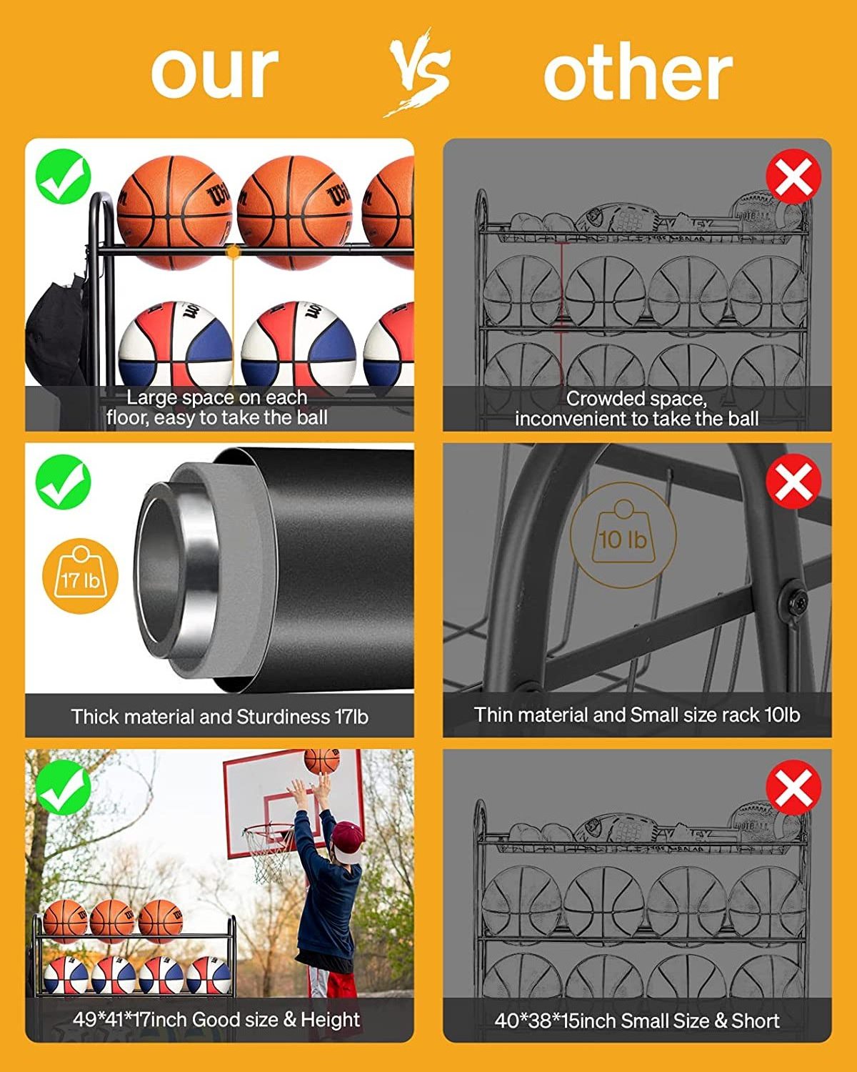 Sports Ball Storage Trolley Basketball Storage Rack Three Layer Ball Holder Baskets Rack Basketball Storage Organizer