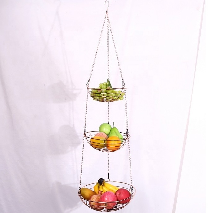 Metal 3 Tier Hanging Fruit Basket Classy rose gold kitchen organizer