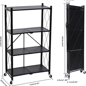 4-tier foldable kitchen standing shelving unit shelves metal storage folding pantry rack with wheels