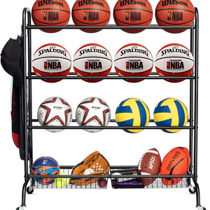 Sports Ball Storage Trolley Basketball Storage Rack Three Layer Ball Holder Baskets Rack Basketball Storage Organizer