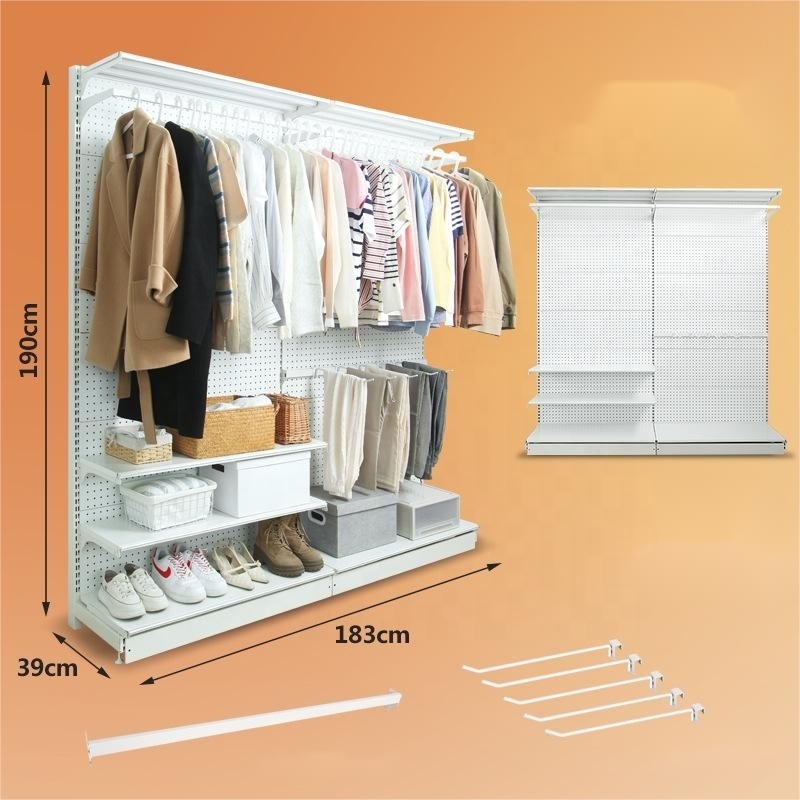 Metal garment pegboard display Rack ,apparel POP clothes display shelves for shop