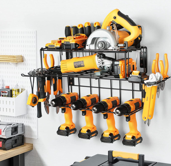 Heavy duty Floating Tool shelf for Workshop Shed Pegboard, Drill Holder Wall Mount Hanger, Garage Tool Organizer and Storage