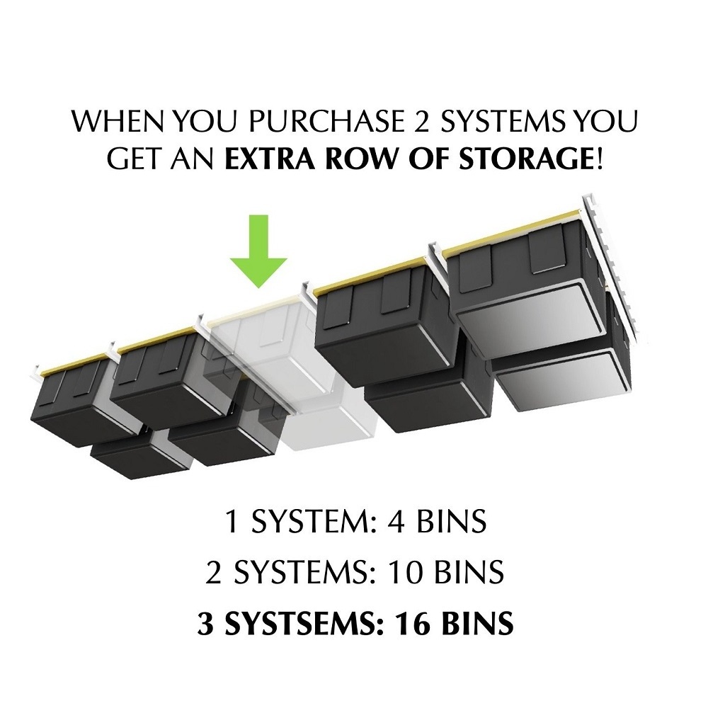 Garage Ceiling Bin Storage Rack Overheard Tote Storage Rail System Heavy Duty Adjustable Tote Slide