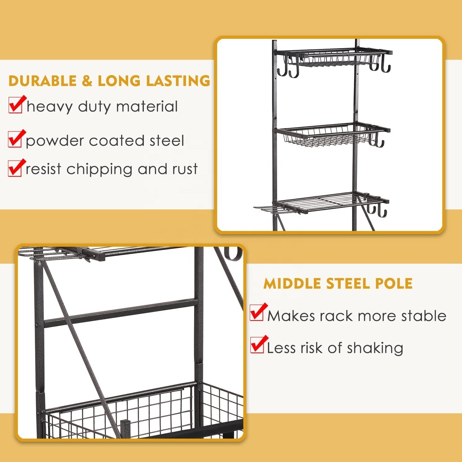 4-Tier Metal Garage Sports Equipment Organizer, Sports Basketball Storage with Baskets and Hooks