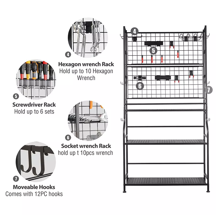 Wall Mounted Tool boards and hooks tool basket pegboard peg board, Tool Organizer for Garage, Workshop, Shed