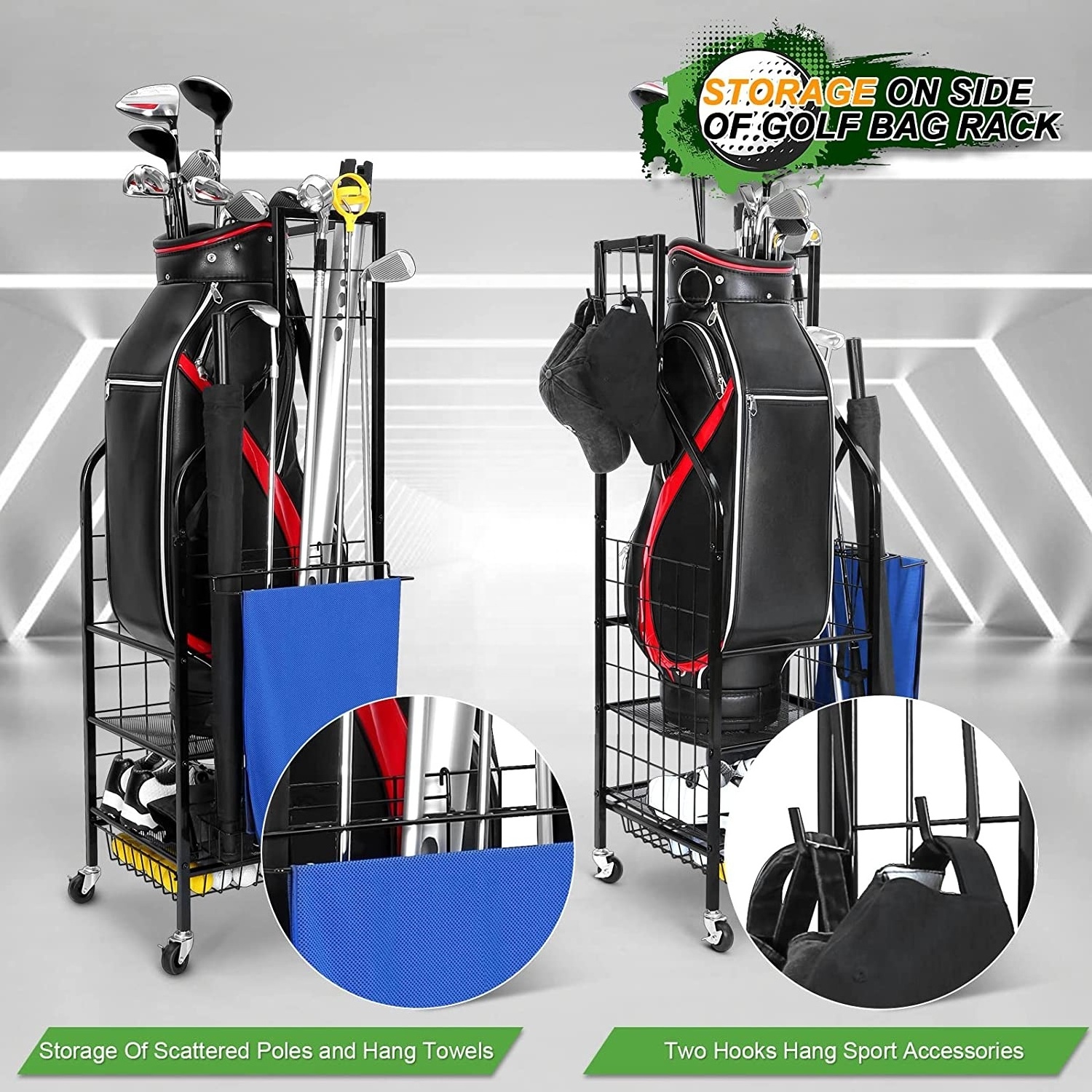 Extra Large Size Golf Bag Rack Stand Holder for Garage Shed and Basement Golf Bag Garage Storage Organizer