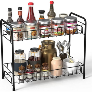 2 Tier Spice Rack Organizer for Countertop Bathroom Shelf Organizer with Shelf Liner