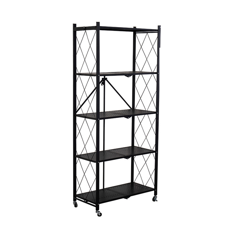 4-Tier Foldable Storage Shelves Heavy Duty Rack Kitchen Shelf Foldable Tableware Storage Rack With Wheels