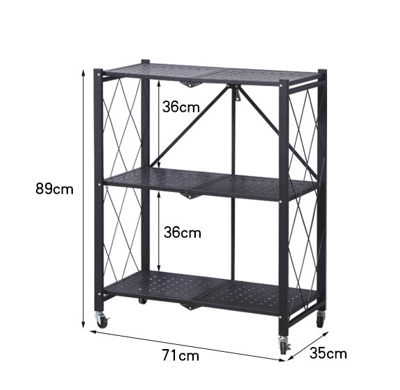 4-Tier Foldable Storage Shelves Heavy Duty Rack Kitchen Shelf Foldable Tableware Storage Rack With Wheels