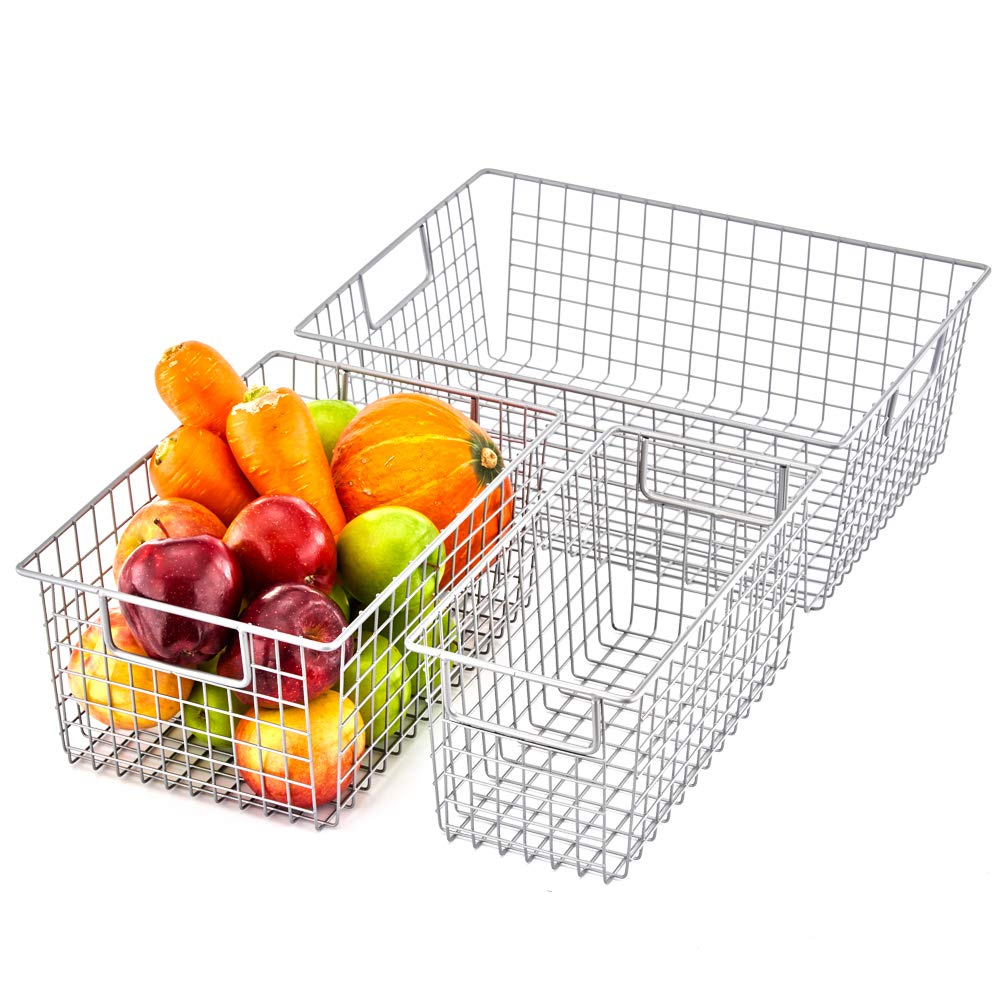 Metal Wire Basket Fridge Freezer Storage Organizer Bins with Handles