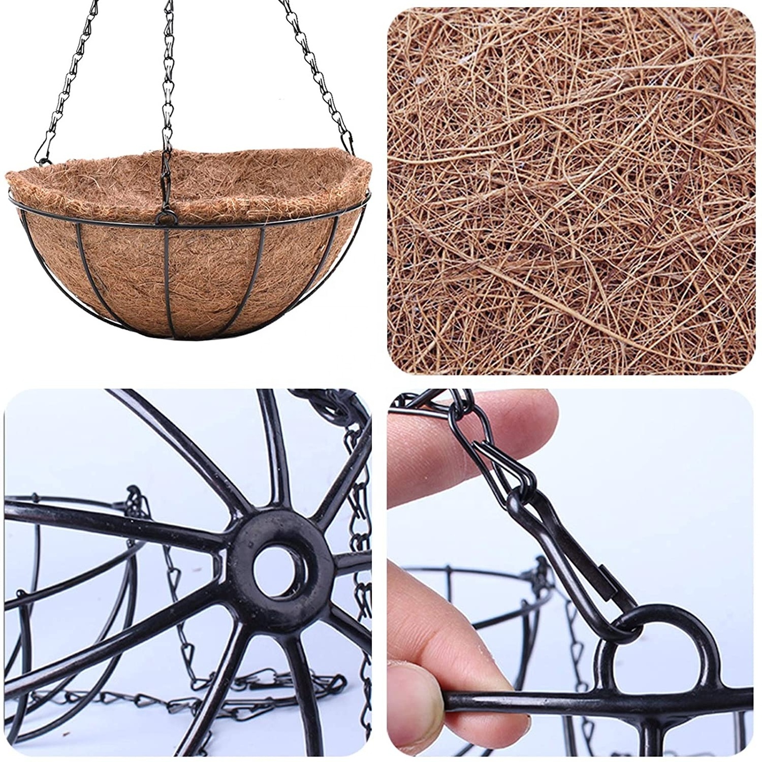 Metal Hanging Planters Basket Set of 3 Hanging Flower Pots 12 Inch Chain Round Wire Plant Holder with Coco Coir Liner for Garden