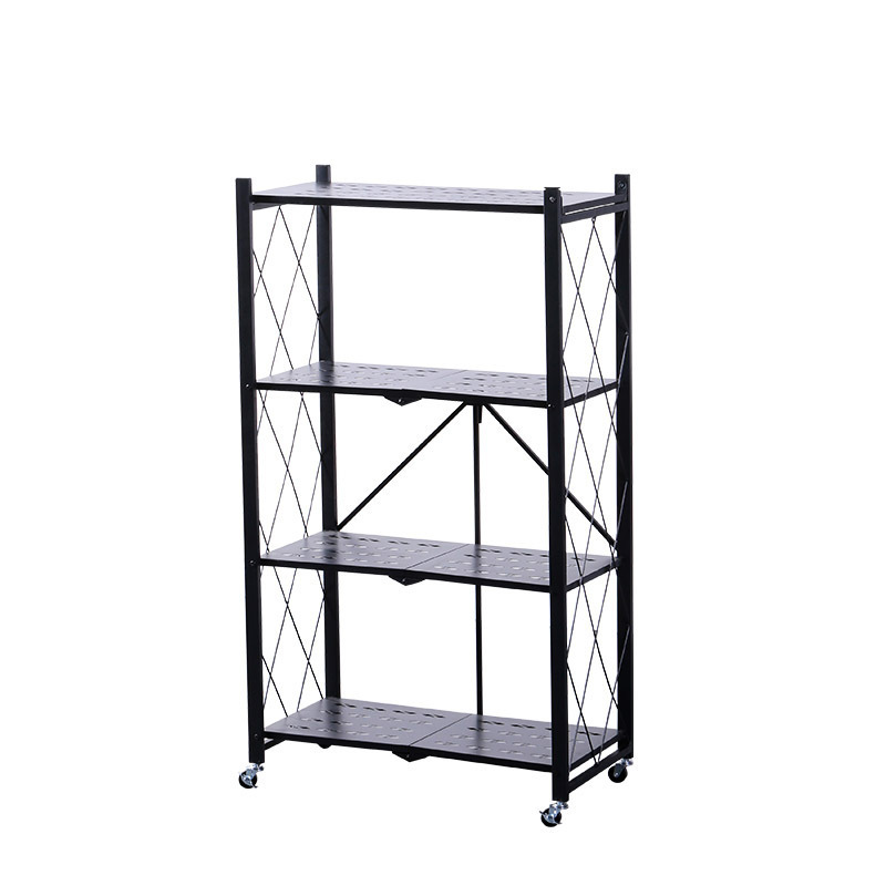 4-Tier Foldable Storage Shelves Heavy Duty Rack Kitchen Shelf Foldable Tableware Storage Rack With Wheels