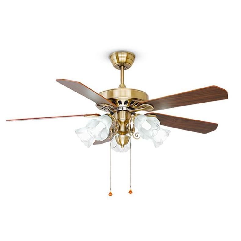 5 wood Blades Fan 3 Speed Zipper European Ceiling Fans With Light fandelier