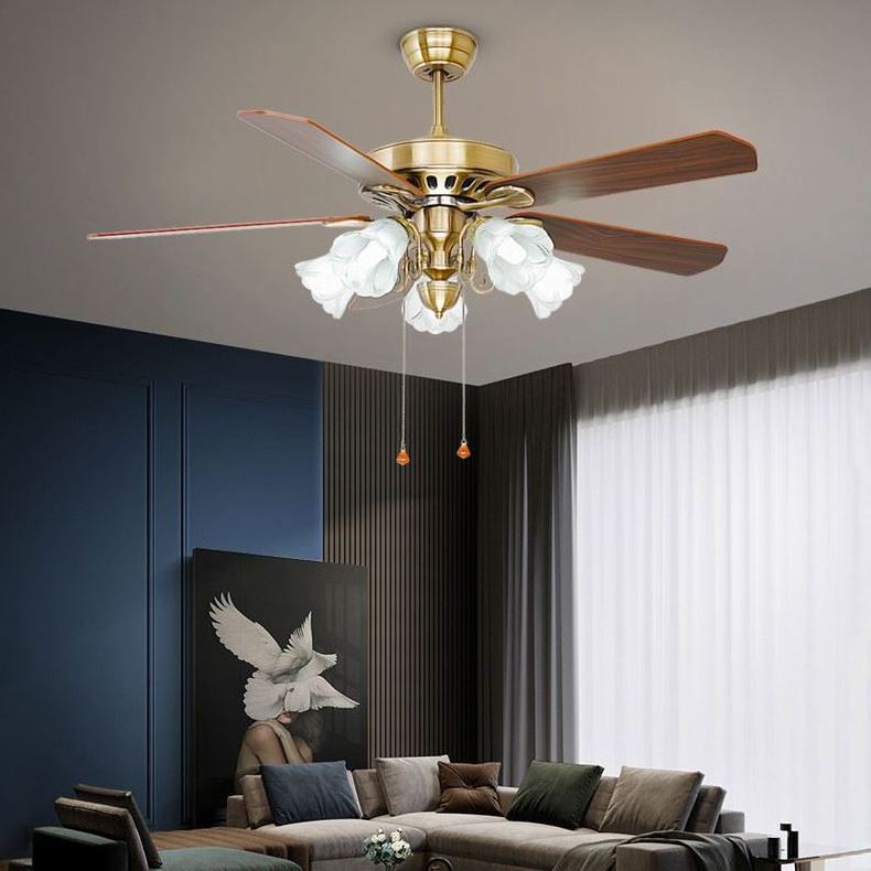 5 wood Blades Fan 3 Speed Zipper European Ceiling Fans With Light fandelier