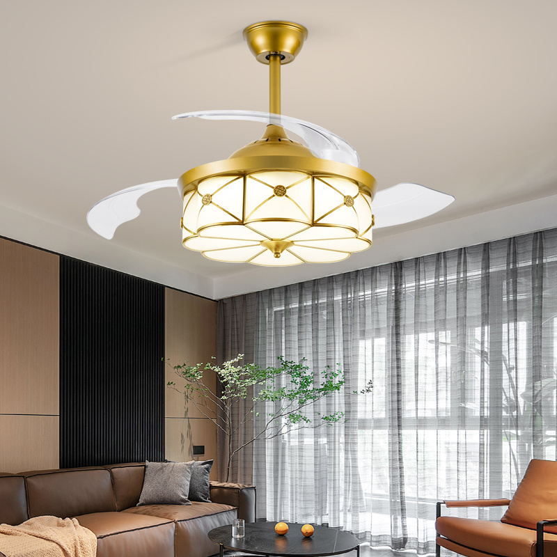 American style classical copper chandelier with glass decorate ceiling  fan light kit