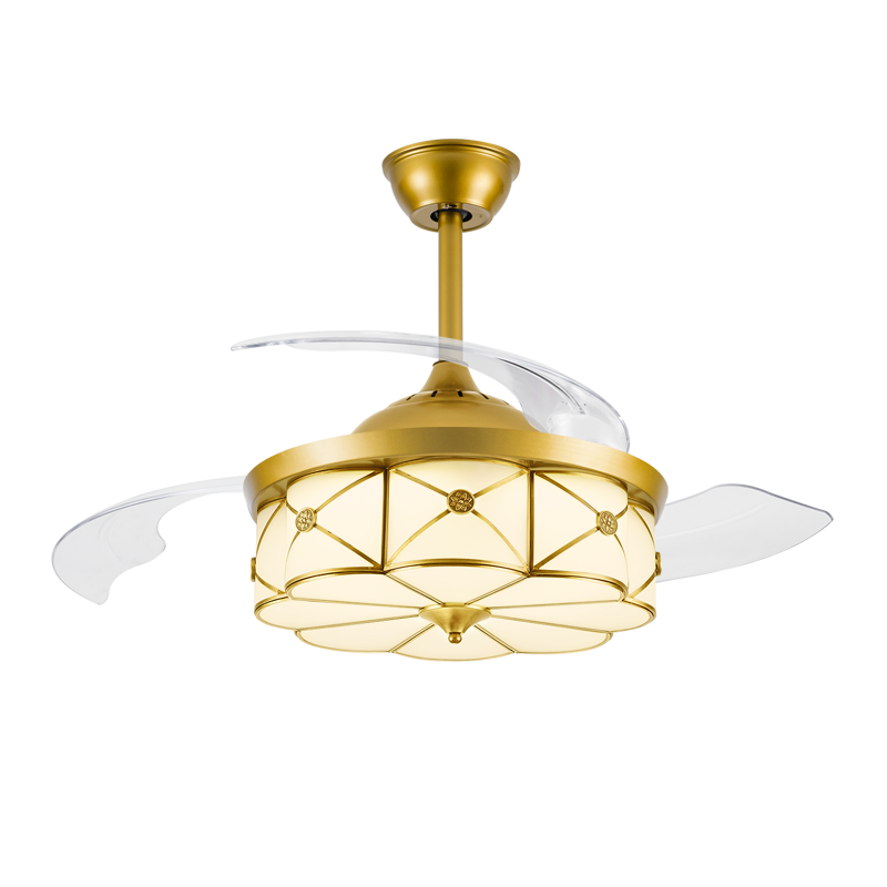 American style classical copper chandelier with glass decorate ceiling  fan light kit