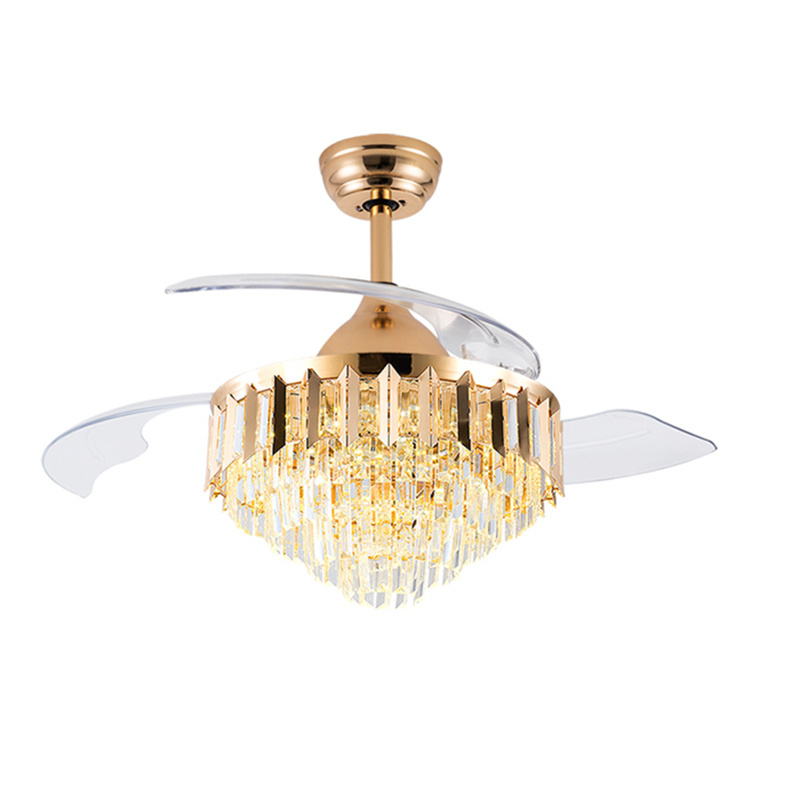 HOFZHI Model1268B Entry lux modern crystal 42 inches golden ceiling light with fan