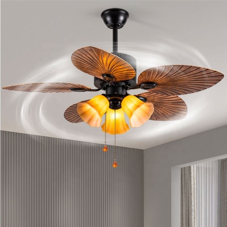 42 Inch Light Water Fans Lamp 5 Lights Optional American Retro Ceiling Fan Light