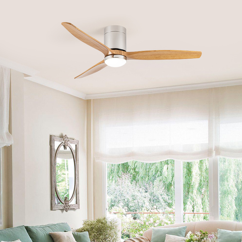 HOFZHI Model 3694 LED ceiling fan manufacture 52 inches wooden blades nickel Led lighting ceiling fan