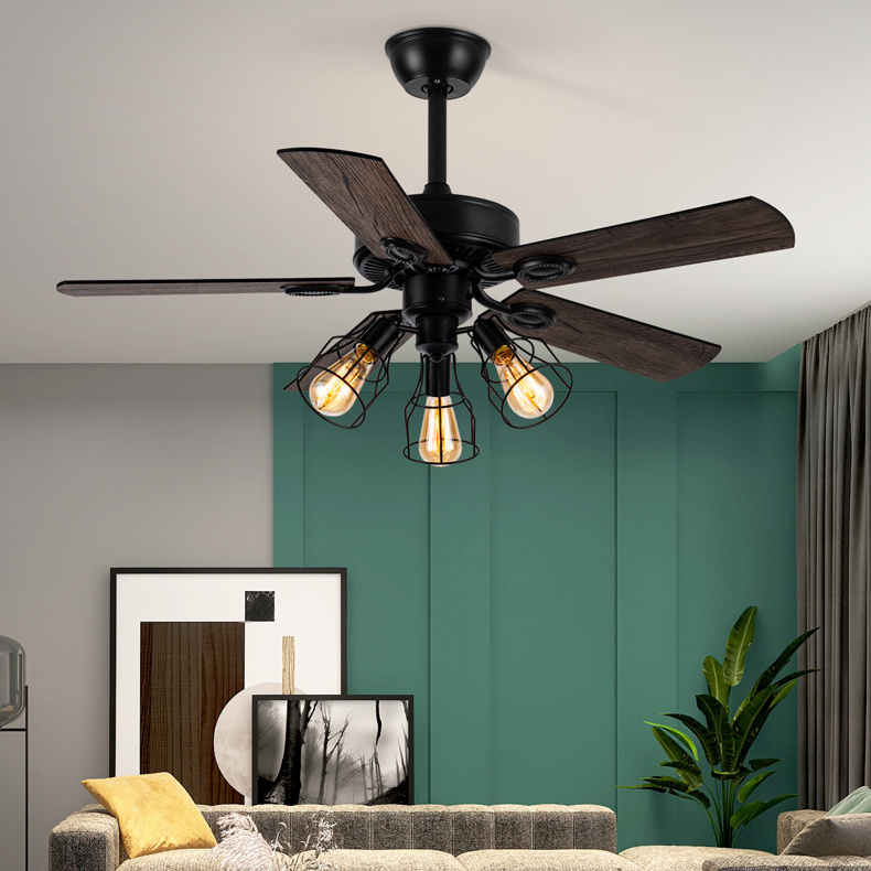 Wholesale Metal All Copper Silent Motor Solid Wood 5 Pieces Remote Control 42 Inch Ac Matte Modern Industrial Fan