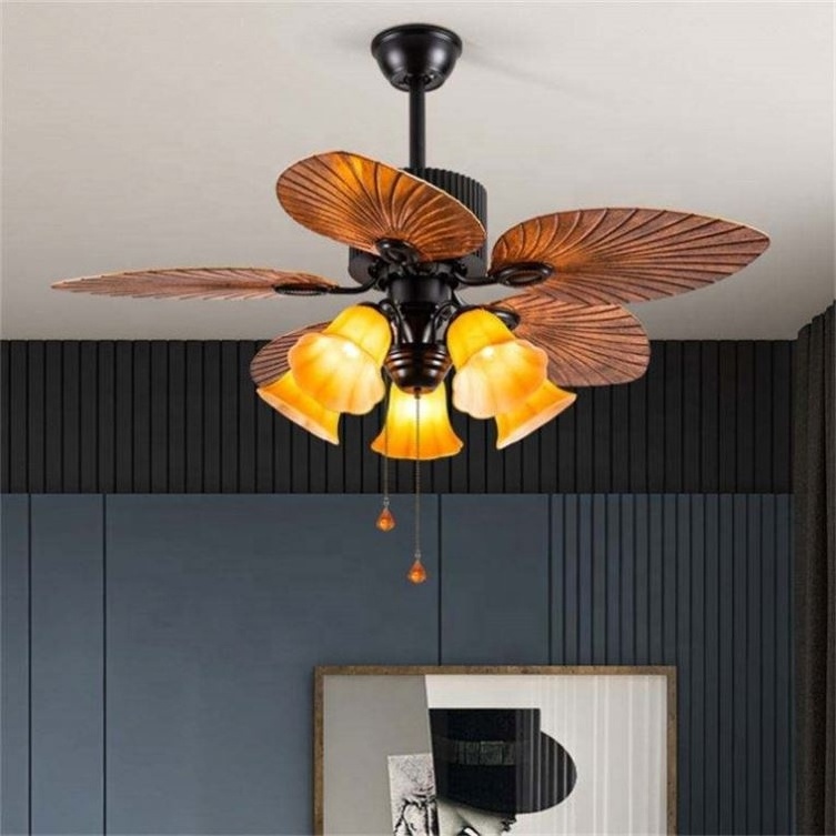 42 Inch Light Water Fans Lamp 5 Lights Optional American Retro Ceiling Fan Light