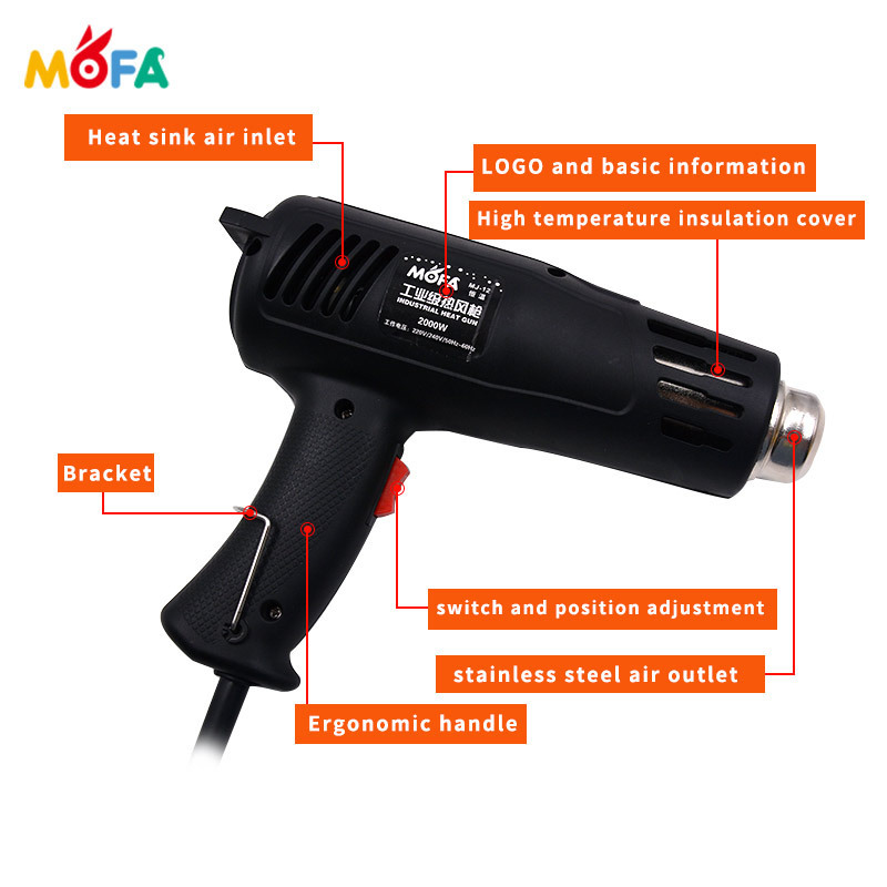 MOFA MJ12 Manufactured top selling heat air gun/ hot air gun 2000W for shrinking purpose