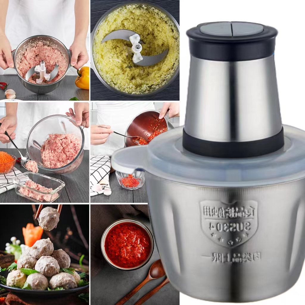 Electric stainless steel 2L/3L home kitchen food chopper multi-function meat grinder for sale