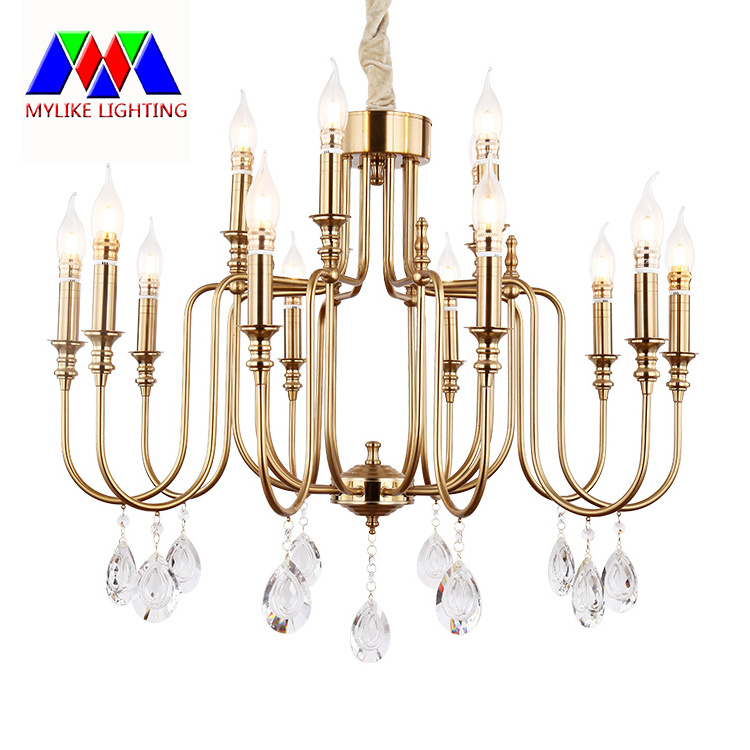 French Luxury Modern Rustic Farmhouse Hotel Banqut Hall Gold Hanging Led Crystal Candle Holder Chandelier