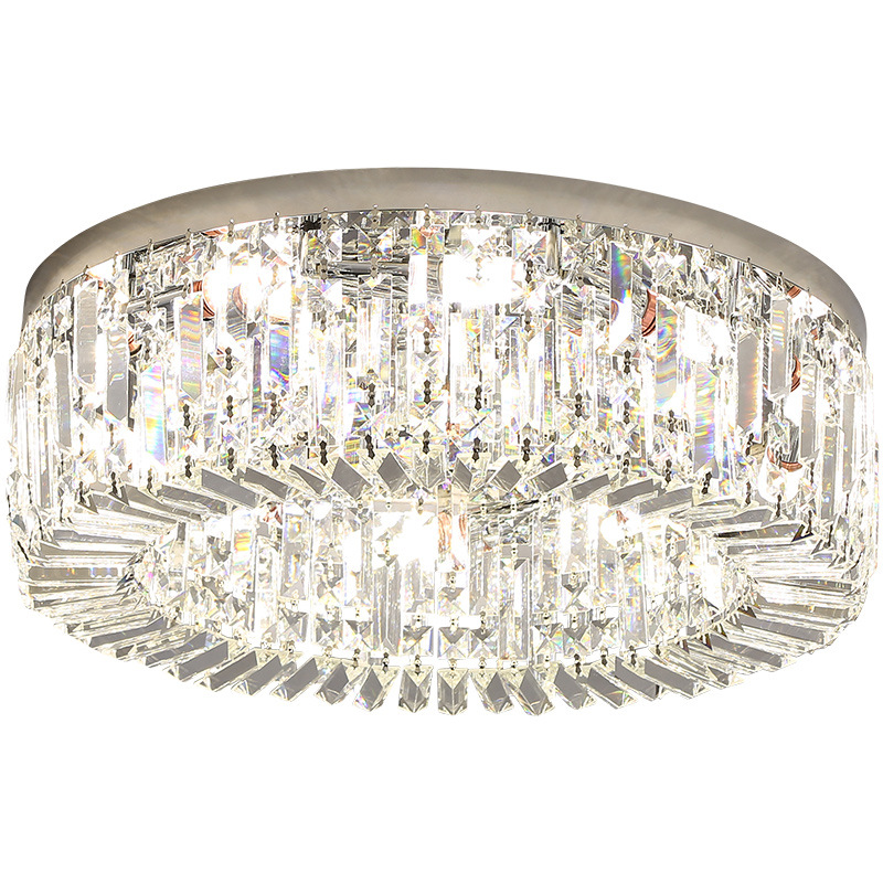 Contemporary Flush Round Living Room Luxury Crystal Warm LED Ceiling Light