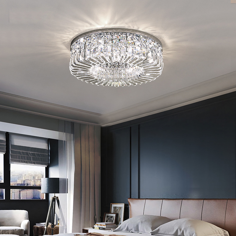 Contemporary Flush Round Living Room Luxury Crystal Warm LED Ceiling Light