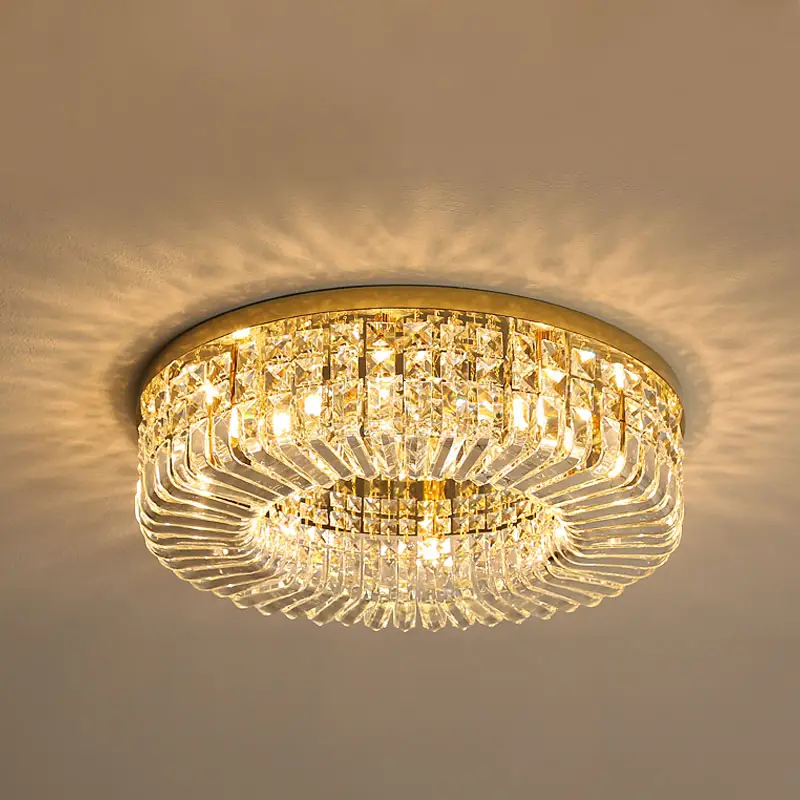 Contemporary Flush Round Living Room Luxury Crystal Warm LED Ceiling Light