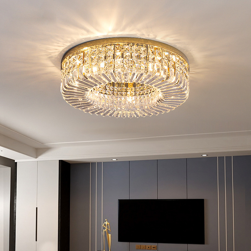 Contemporary Flush Round Living Room Luxury Crystal Warm LED Ceiling Light