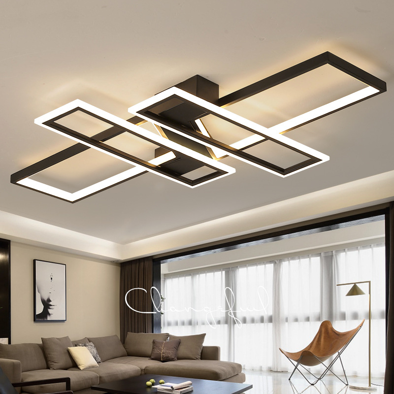 Modern LED Chandelier For Living Room Bedroom Kitchen Home Indoor Ceiling Lamp With Remote Control Rectangle Black Light Fixture