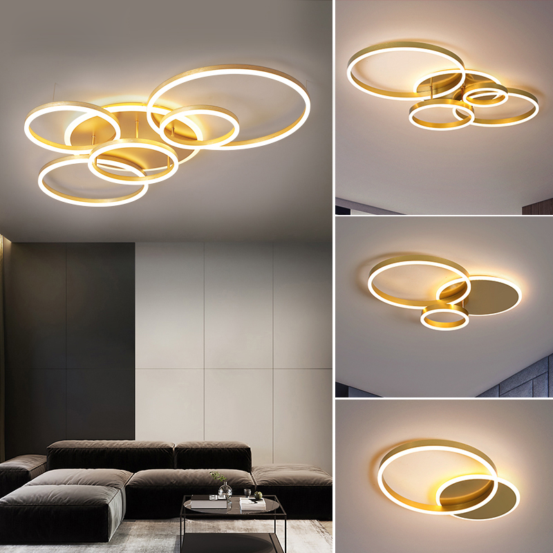 Postmodern Led Circle Rings Ceiling Lights For living Room Bedroom Study Room Ceiling Lamp Black White Golden Pendant Lamp