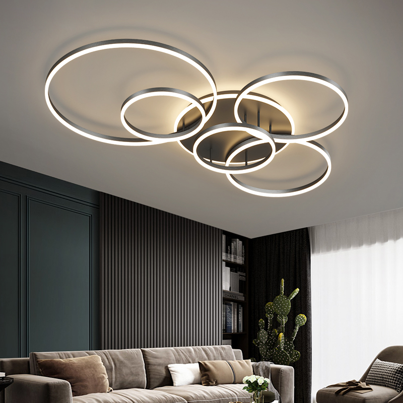 Postmodern Led Circle Rings Ceiling Lights For living Room Bedroom Study Room Ceiling Lamp Black White Golden Pendant Lamp