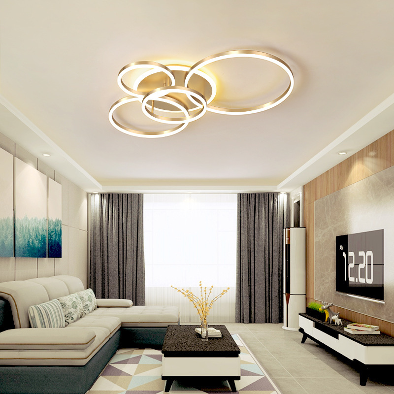 Postmodern Led Circle Rings Ceiling Lights For living Room Bedroom Study Room Ceiling Lamp Black White Golden Pendant Lamp