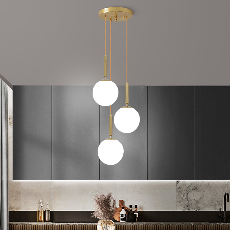 Modern LED Glass Pendant Light Brass Black Milk Ball Chandeliers Lighting For Bedroom Dining Stairs Ceiling Hanging Lamp Lustres