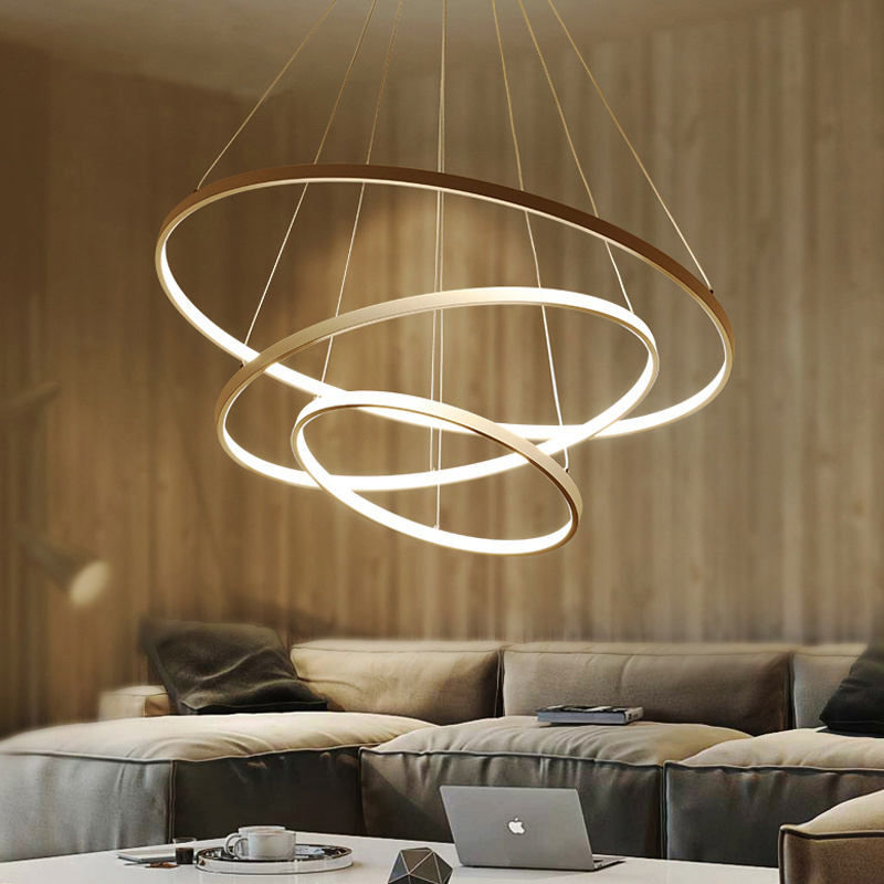 Black White Golden Modern Pendant Lights For Living Room Dining Room 4 3 2 1 Circle Rings Acrylic Aluminum Body LED Pendant Lamp