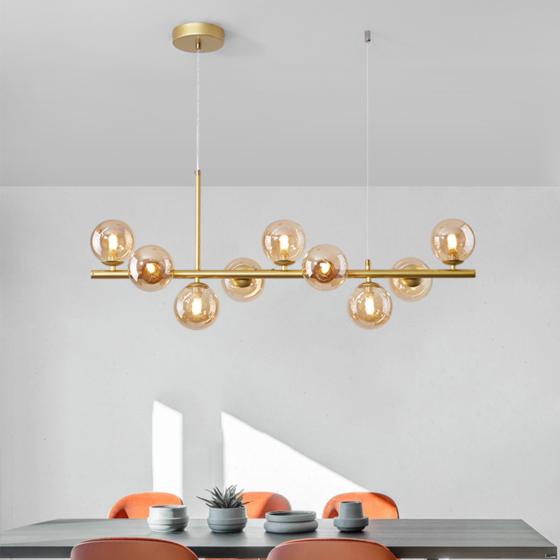 Modern Long Dining Room Chandeliers Glass Ball Lampshade Light Over The Table Kitchen Office Pendant Lamp Home Decor Luminaires