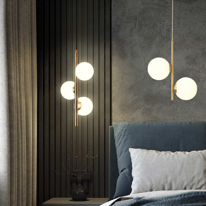 Modern Simple Coppery Restaurant Pendant Light Luxury Bedside Nordic Designer Creative Personalized Acrylic Ball G9 Hanging Lamp