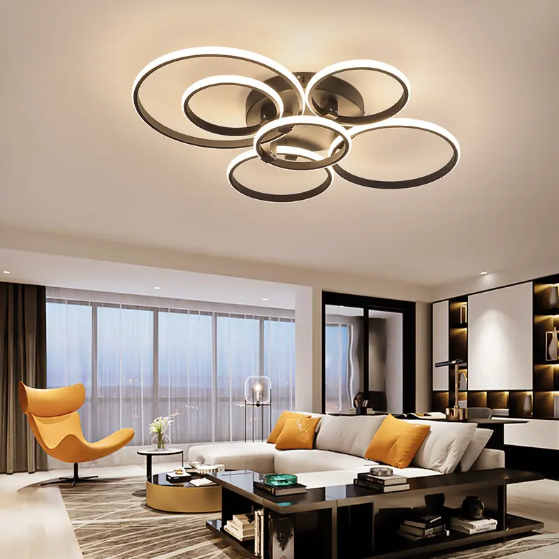 Modern Led Ceiling Lights Lamp New Rc Dimmable App Circle Rings Designer For Living Room Bedroom Ceiling Lamp Fixtures