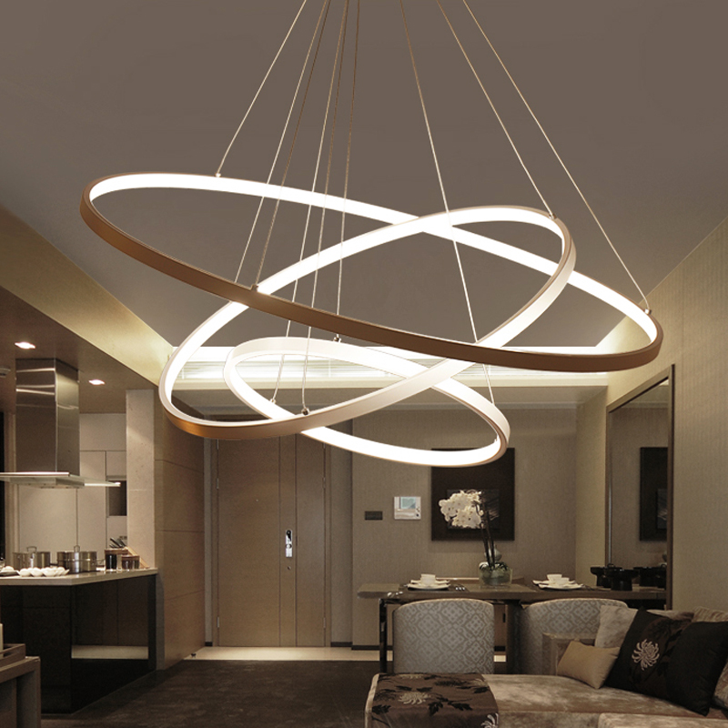 Black White Golden Modern Pendant Lights For Living Room Dining Room 4 3 2 1 Circle Rings Acrylic Aluminum Body LED Pendant Lamp