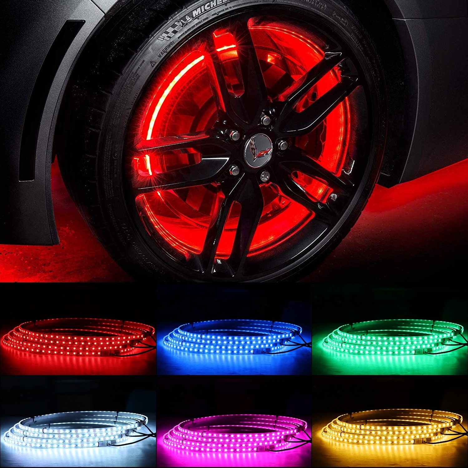 US Stock With Free Shipping Waterproof 12v RGB LED Illuminated Wheel Ring Light Kit 17