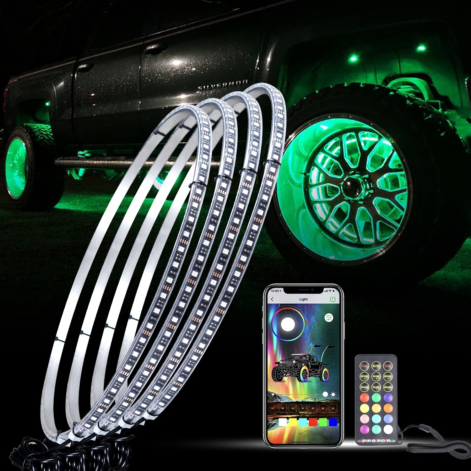 US Stock With Free Shipping Waterproof 12v RGB LED Illuminated Wheel Ring Light Kit 17