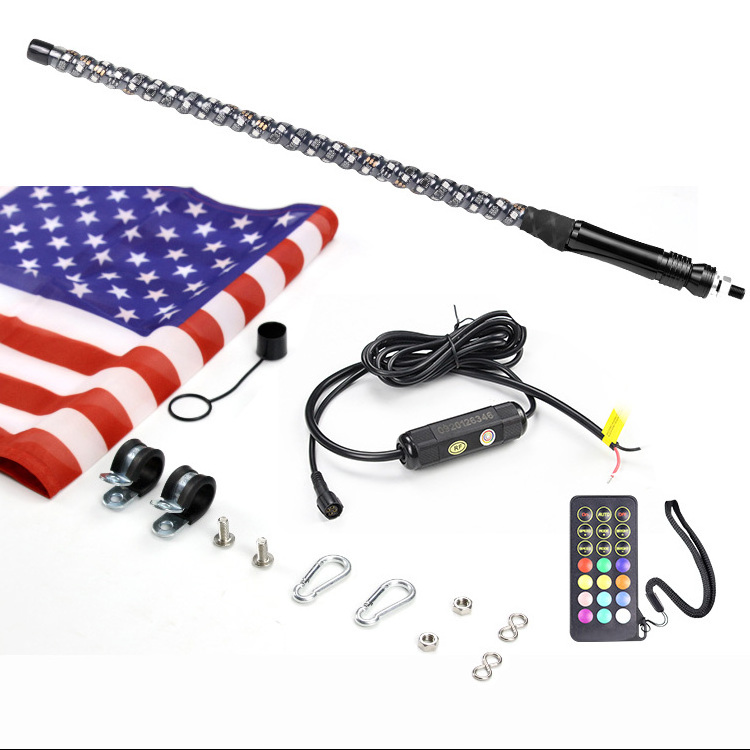 2- 6ft LED Whip Lights Antenna RGB Color Chase Off Road Sand Dune Buggy Wrangler Quad Boat Marine Whip with Flag for ATV UTV RZR